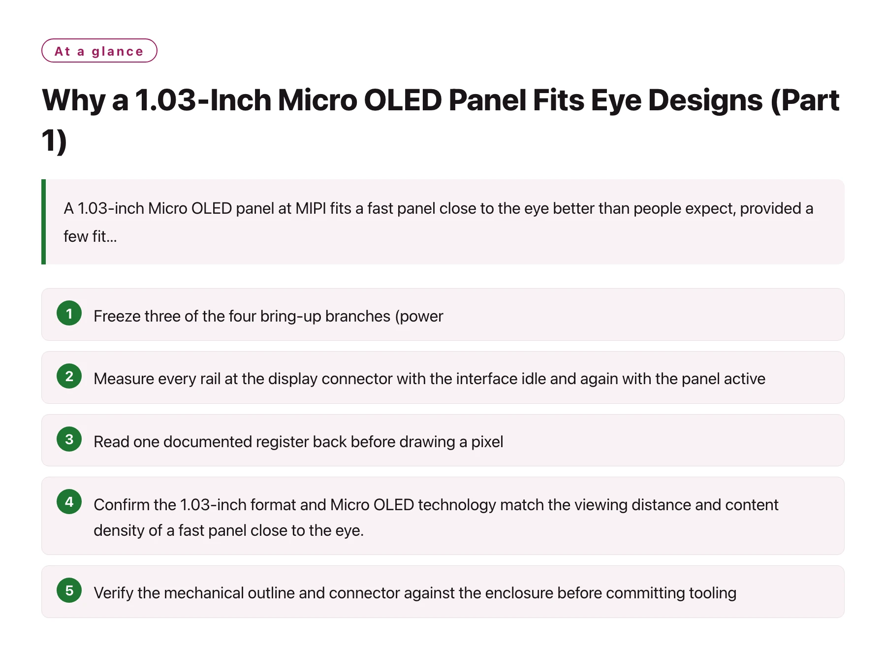 Why a 1.03-Inch Micro OLED Panel Fits Eye Designs (Part 1)——全文要点速览
